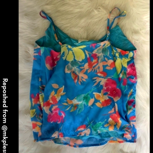 Karlie Tropical Floral Tank Top, Large, Blue, Hot Pink, Orange, NWT - Picture 3 of 5